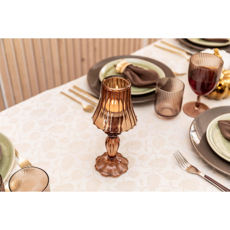 BRUINE KANDELAAR OP GLAZEN STANDAARD 10X10X24,5CM