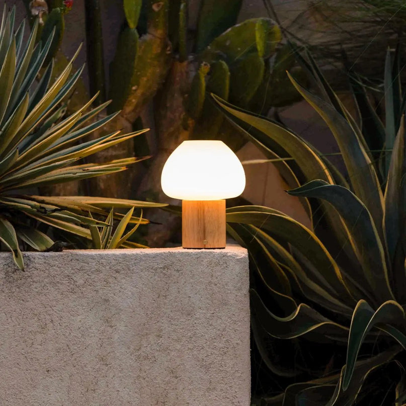 Fynn Lichtbruine houten lamp – Oplaadbaar, dimbaar en stijlvol