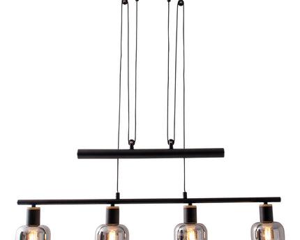 4 hanger lamp "fumoso", hanglamphoogte verstelbaar gemaakt van metaal en rookglas in zwart, met E14 -aansluiting, voor eetkamer, woonkamer, gang of kantoor, 78 x 10 cm