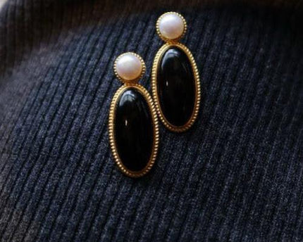 Moderne vintage zwarte onyx oorbellen