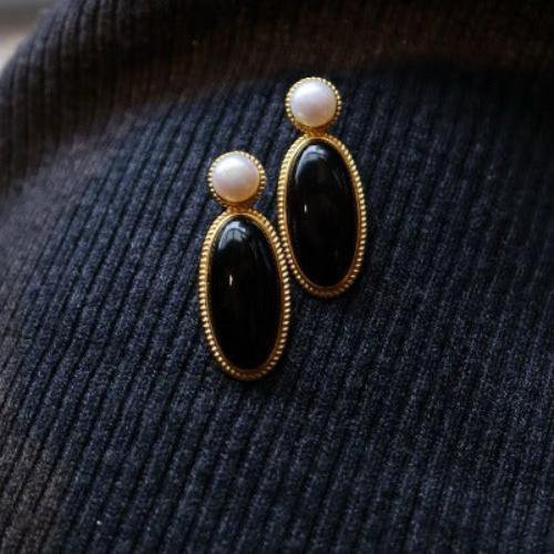 Moderne vintage zwarte onyx oorbellen