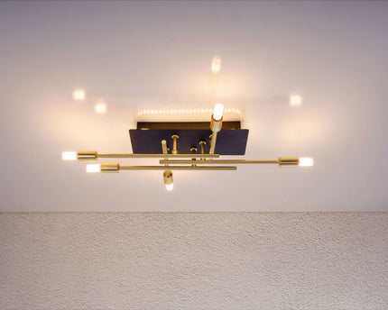 LED -plafondlamp "Ancona" met achtergrondverlichting gemaakt van metaal in zwart en messing, G9 -versies, lamp voor woonkamer, eetkamer, gang en kantoor, ca.