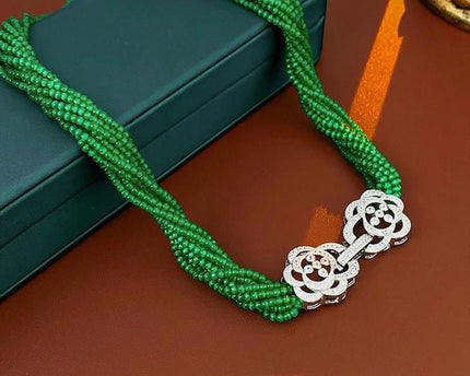 Gevlochten choker met cat's oogstenen kralen - Camille sluiting