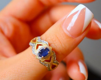 Sapphire Crown Ring - Real Sapphire - verstelbaar
