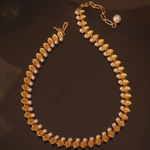 Vintage gouden bladeren parelketting