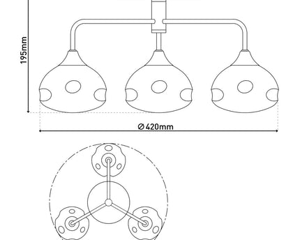 LED-plafondlamp 3-flame "varna", plafondlamp gemaakt van messing gekleurd metaal en irisglas, met stevig ingebouwde LED's, een diameter van 42 cm, stijlvolle verlichting voor woonkamer, eetkamer of gang