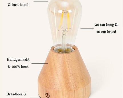 Zavi lichtbruin oplaadbare LED-tafellamp-draadloos, dimbare, 60-uur batterij