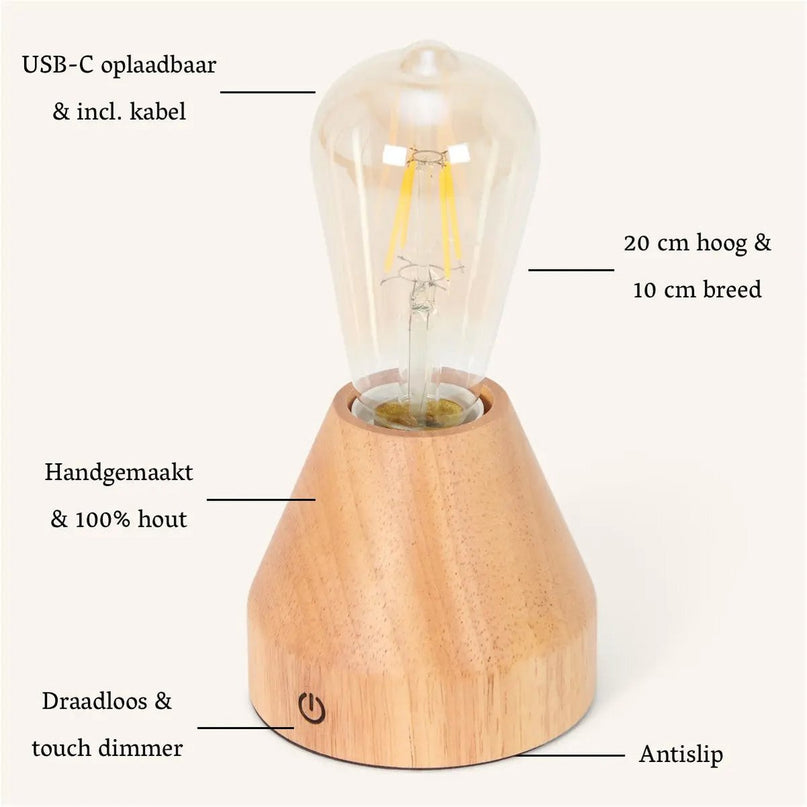 Zavi lichtbruin oplaadbare LED-tafellamp-draadloos, dimbare, 60-uur batterij