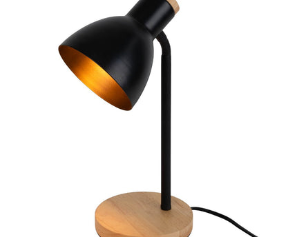 "Marie" bureaulamp gemaakt van metaal en hout, E14, zwart, 36,5 cm hoog