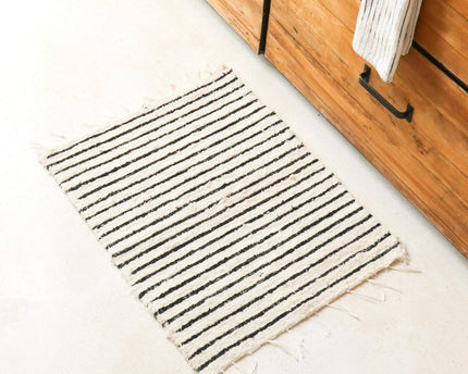 Klein katoenen vloerkleed – gestreept loper – boho vloerkleed zwart wit – zachte bedmat – handgeweven rechthoekig vloerkleed 70x50 cm UNTUK