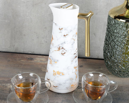 Marmeren isotherme koffiezetapparaat met gouden handgreep 1L