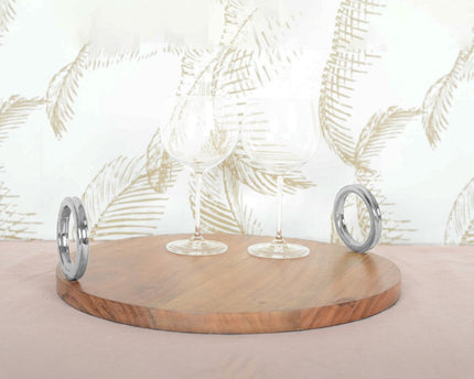 ROND HOUTEN DIENBLAD MET ZILVEREN HANDVAT 38X38X11CM