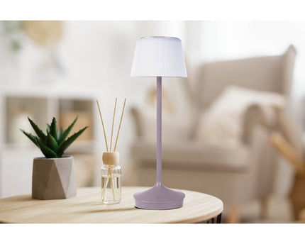 Zonne -batterijlamp "EMMI" 38 cm hoog, paraplu Ø 13 cm, metaal in bramen en wit plastic, voor de buitenruimte, dimable CCT.