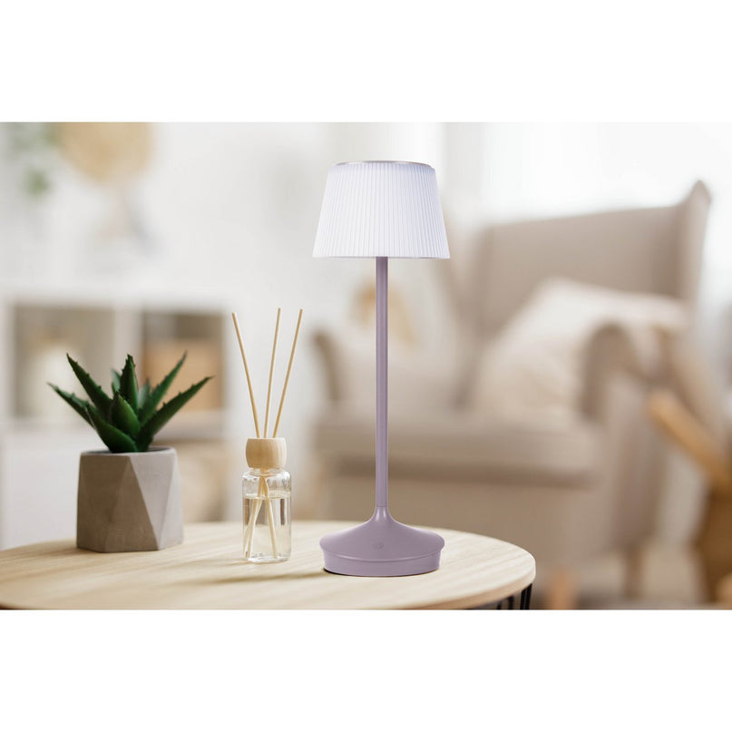 Zonne -batterijlamp "EMMI" 38 cm hoog, paraplu Ø 13 cm, metaal in bramen en wit plastic, voor de buitenruimte, dimable CCT.