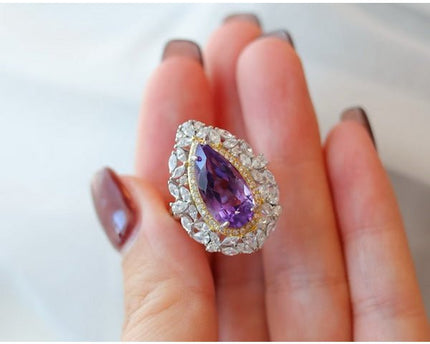 Royal Style Pear -Cut Amethyst Ring - verstelbaar