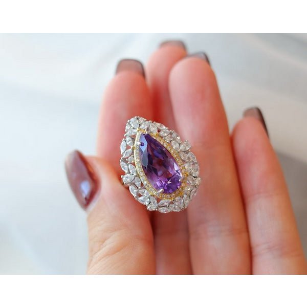Royal Style Pear -Cut Amethyst Ring - verstelbaar