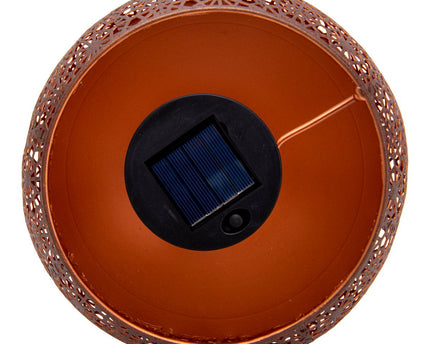 LED decoratief zonnelampje met een basis van 25 cm hoog, met vlameffect, voor buiten, gemaakt van roestkleurig metaal en plastic, met een stevig ingebouwde LED
