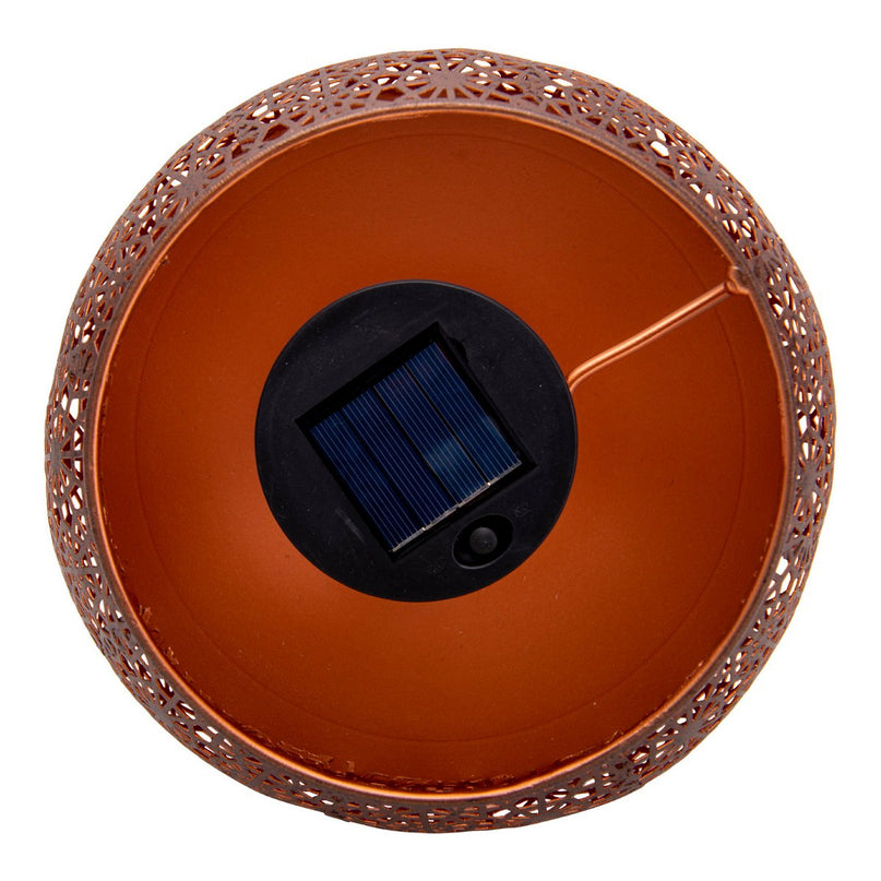 LED decoratief zonnelampje met een basis van 25 cm hoog, met vlameffect, voor buiten, gemaakt van roestkleurig metaal en plastic, met een stevig ingebouwde LED