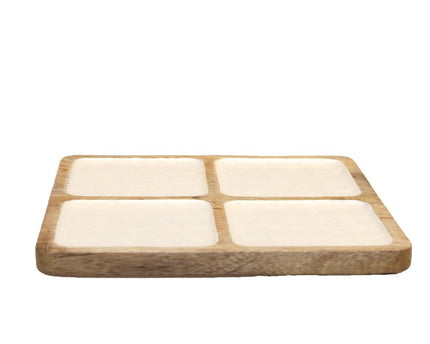 Wit vierkante schotel 4 mango houten compartimenten