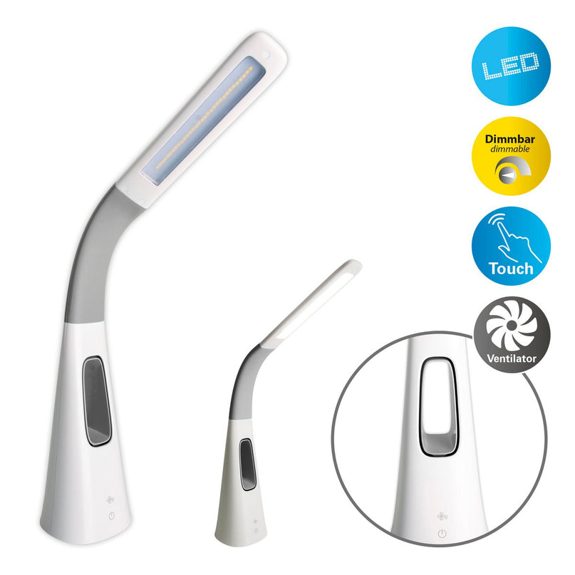 LED-tafellicht "Ventu" met ventilator, met aanraking, dimable, gemaakt van wit plastic, stevig ingebouwde LED's, 40 cm hoog