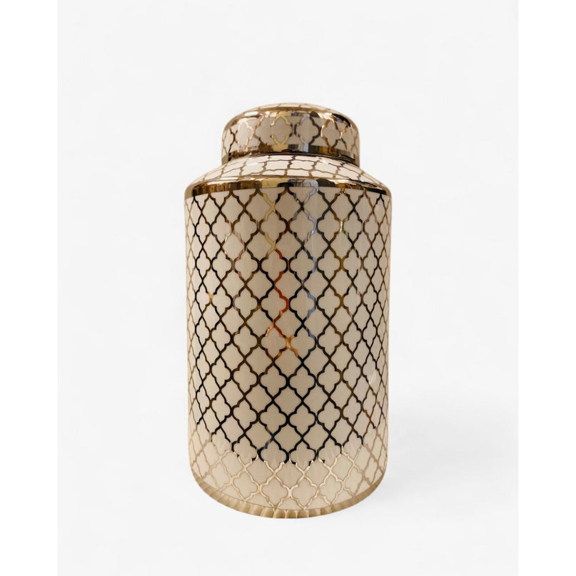 Keramieken pot wit goud (klein formaat: H*30 B*15)