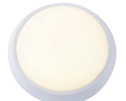 LED -plafondlicht gemaakt van wit metaal en opaal -gekleurd plastic, met stevig ingebouwde -in LED's Ø ca. 25 cm.