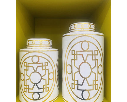 Wit en goud abstracte keramische pot klein formaat