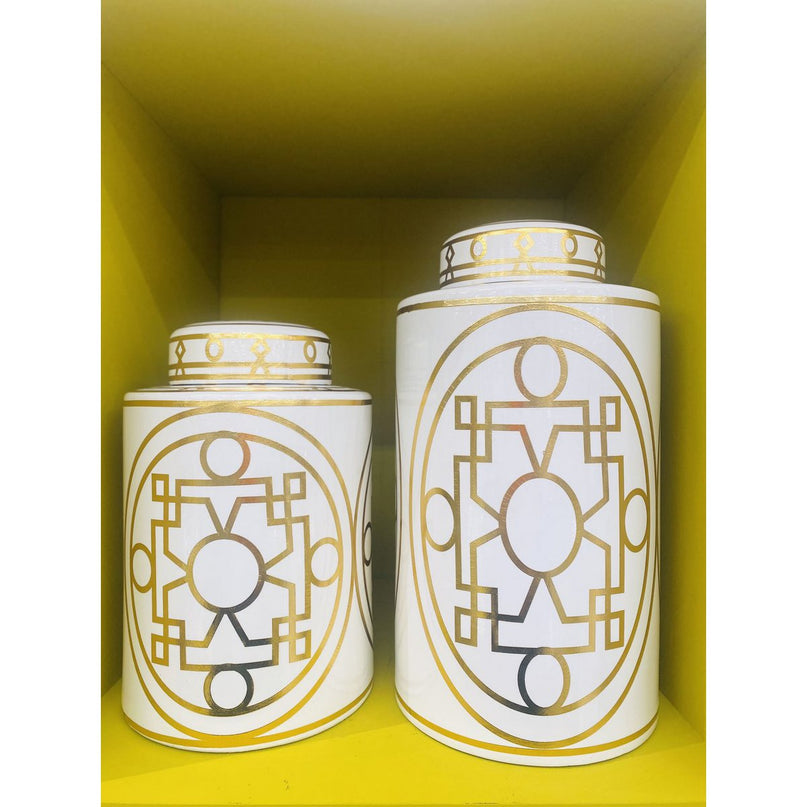 Wit en goud abstracte keramische pot klein formaat