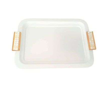 Rechthoekige witte lade met houten handgrepen 41x31 cm