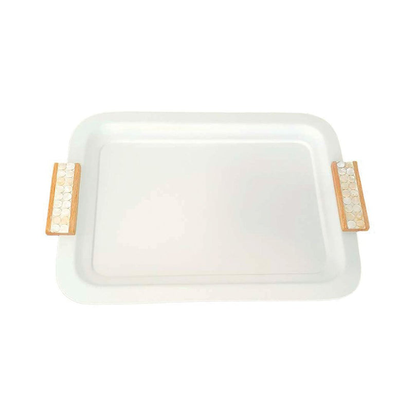 Rechthoekige witte lade met houten handgrepen 41x31 cm