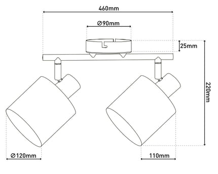 Muur en plafondlamp met 2 zitplaatsen "Maron" gemaakt van metalen satine mat met stof paraplu's in de natuur, met E14-aansluiting, lamp voor woonkamer, eetkamer, gang en kantoor, 46 x 12 cm