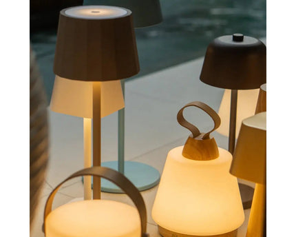 Liv lichtbruine oplaadbare lamp – lederen band, dimbaar, draadloos