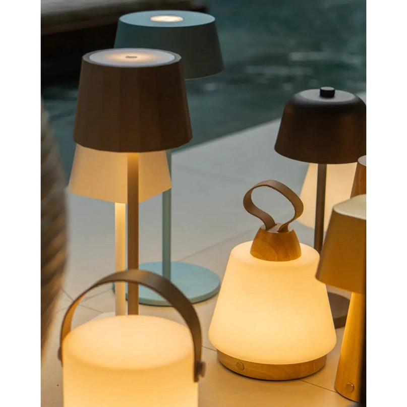 Liv lichtbruine oplaadbare lamp – lederen band, dimbaar, draadloos