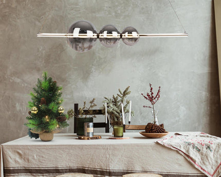 LED hanglamp Chrome "NOVA" gemaakt van chroom -gekleurd metaal, plastic en rookglas, met stevig ingebouwde LED's, ca.