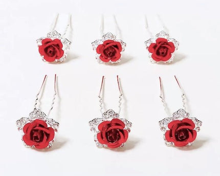 Romantische Red Rose Bruidshaarspelden-Een set van 8
