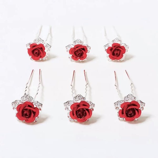 Romantische Red Rose Bruidshaarspelden-Een set van 8
