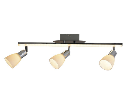3-serie LED plafondlicht "Ibiza" ongeveer 60,5 cm lang, chroomkleurig metaal, verzadigd, opaalkleurig glas, geïntegreerde LED's, warm wit