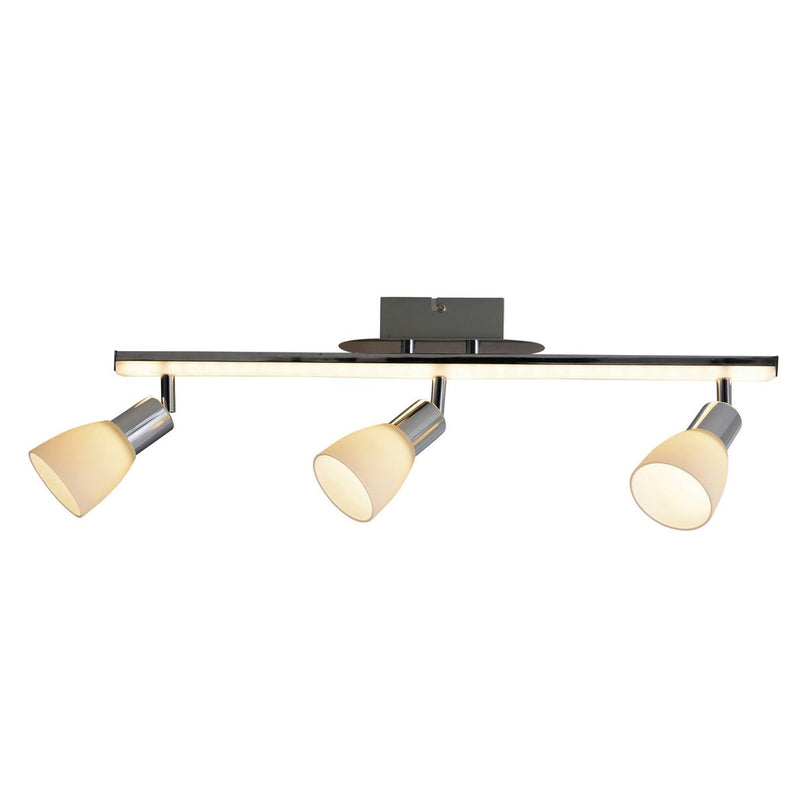 3-serie LED plafondlicht "Ibiza" ongeveer 60,5 cm lang, chroomkleurig metaal, verzadigd, opaalkleurig glas, geïntegreerde LED's, warm wit