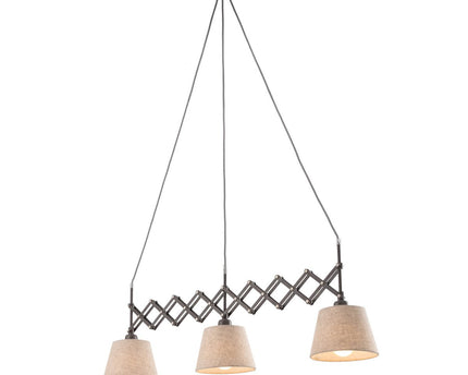 Shear hanger lamp "Adrienne", breedte uit te strekken van 52-100 cm, gemaakt van bruin metaal met natuurlijk gekleurde textiel parasols, E27-versies, verlichting voor woonkamer, eetkamer of kantoor