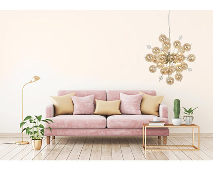Hanger lamp "explosie" barnsteen gemaakt van metaal en glas, G9 -versies, hangende lamp voor eetkamer, woonkamer, gang of kantoor, hangende lamp ØCA. 65 cm