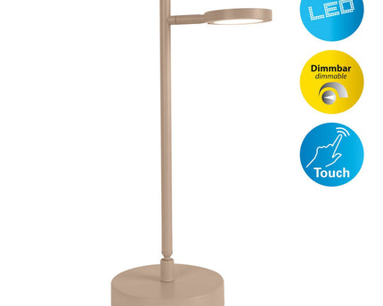 LED Draadloos tafellicht "Lupa", 45 cm hoog, gemaakt van gelakte aluminium (matte amandelen, pantone 481 c) en wit plastic, LED geïntegreerde, dimbare, aanraaksensor.