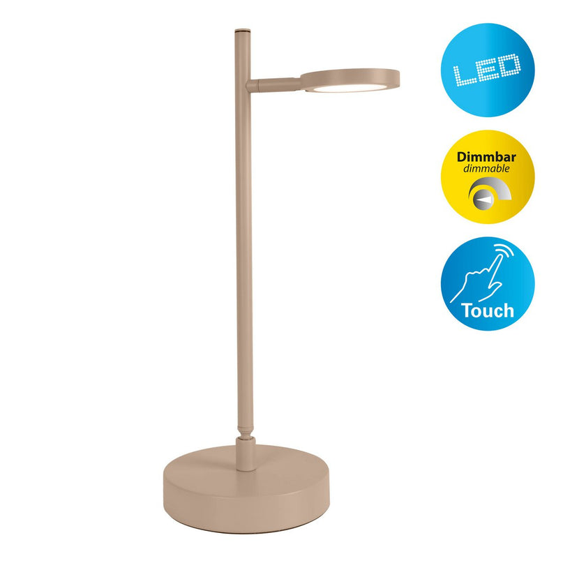 LED Draadloos tafellicht "Lupa", 45 cm hoog, gemaakt van gelakte aluminium (matte amandelen, pantone 481 c) en wit plastic, LED geïntegreerde, dimbare, aanraaksensor.