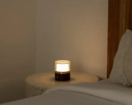 Leo donkerbruine compacte draadloze oplaadbare lamp – natuurlijk hout, dimbaar licht