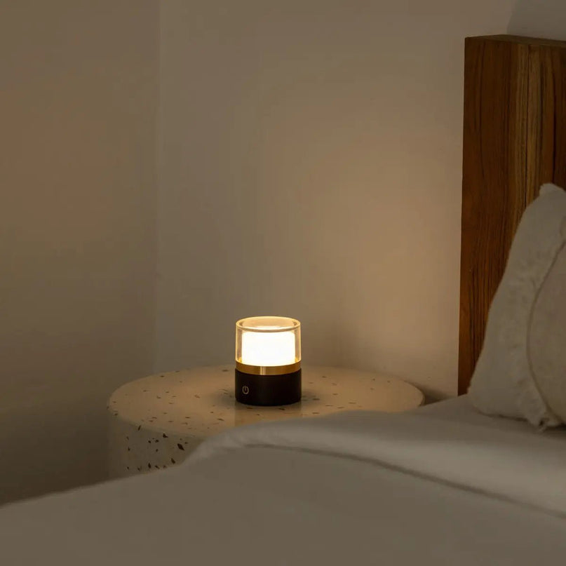 Leo donkerbruine compacte draadloze oplaadbare lamp – natuurlijk hout, dimbaar licht