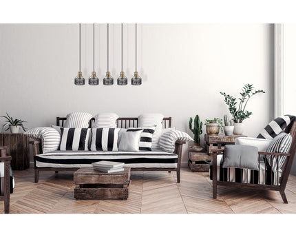 5 hanger lamp "foro" retro hanger lamp gemaakt van metaal in zwart en goud met E27 -versies, 96 cm lang. Stijlvolle verlichting voor woonkamer, eetkamer of keuken.