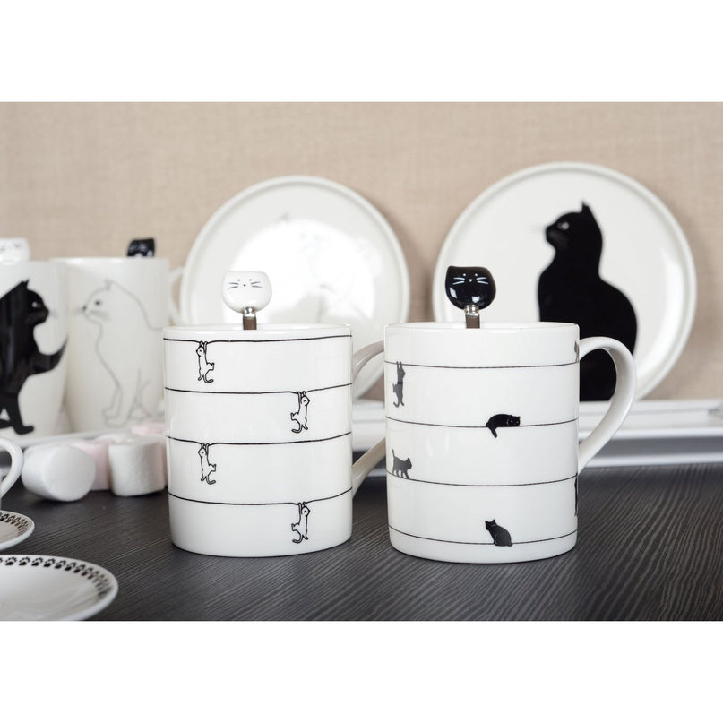 Witte theekopjes met kattenontwerp - set van 2