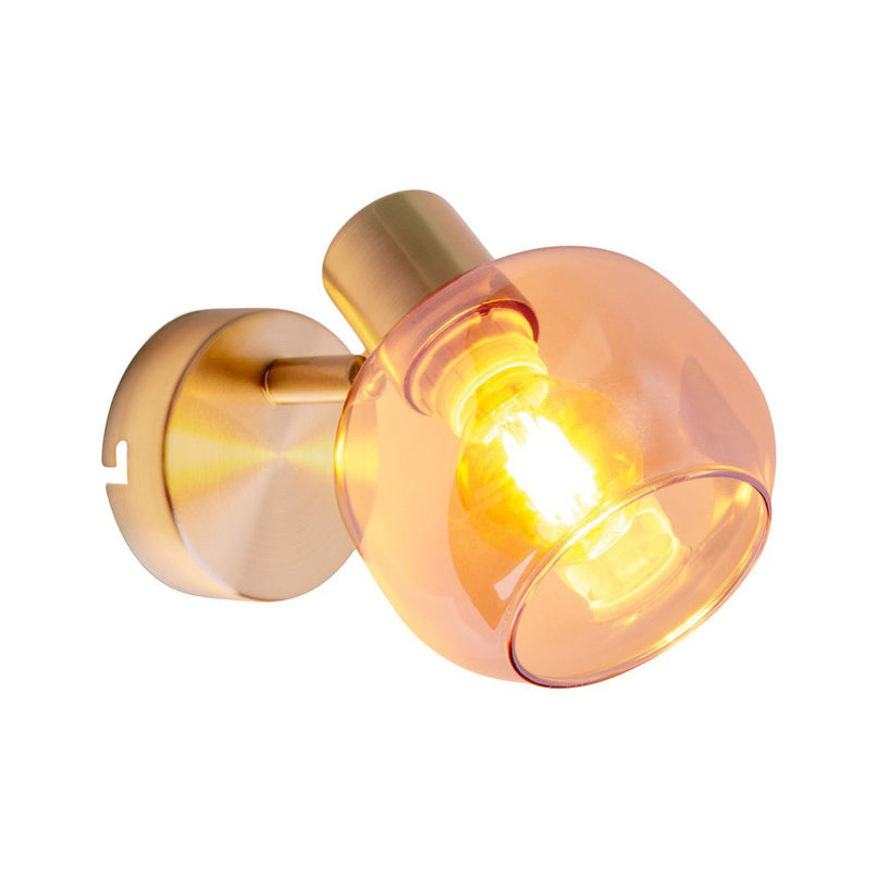 Glazen wandvlek "Libby", klassieke wandlamp gemaakt van messing gekleurd metaal en getinte glas in barnsteen, met E14-aansluiting, voor eetkamer, woonkamer, gang of kantoor, 16 cm