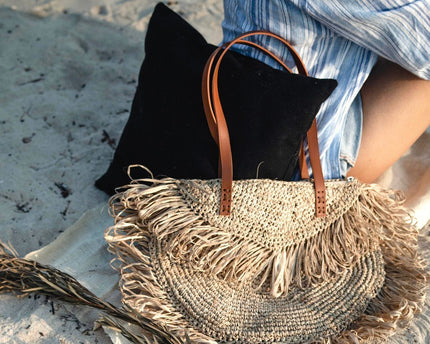 Beige schoudertas met franjes Strandtas Tote Boodschappentas SUMBAWA