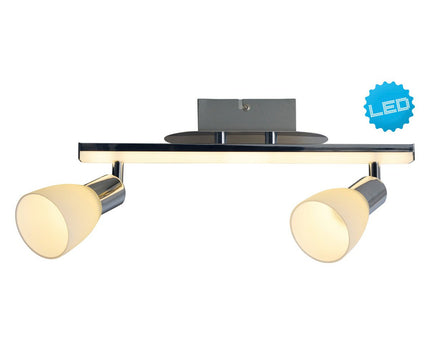 2-serie LED-plafondlicht "Ibiza" ongeveer 39 cm lang, chroomkleurig metaal, verzadigd, opaalkleurig glas, geïntegreerde LED's, warm wit