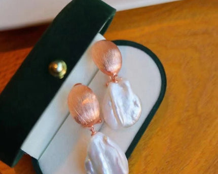 Rose Gold zeemeermin barokke parel drop oorbellen
